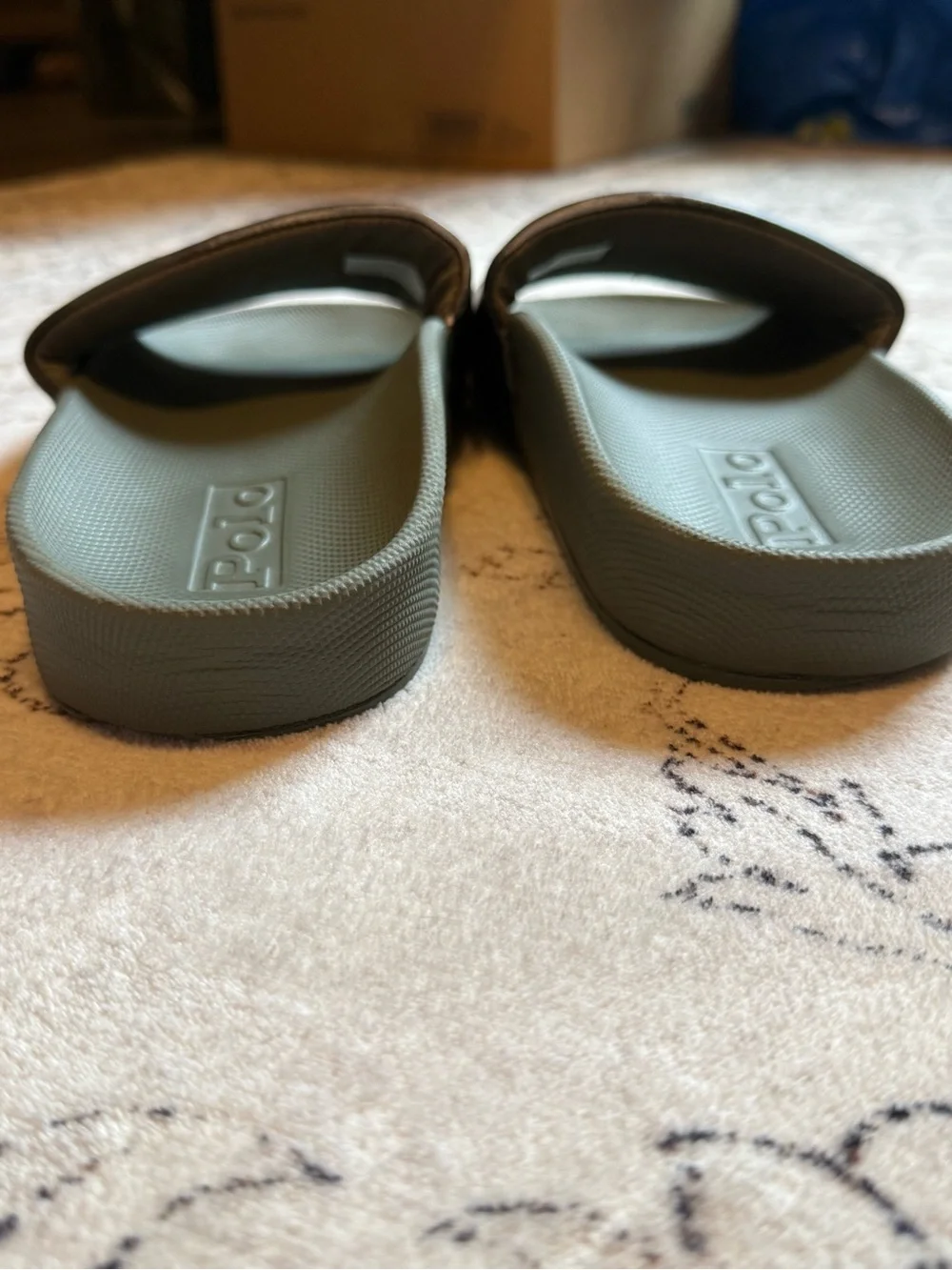 Polo by Ralph Lauren Green Camouflage Slides with Tiger Embroidered Patch
